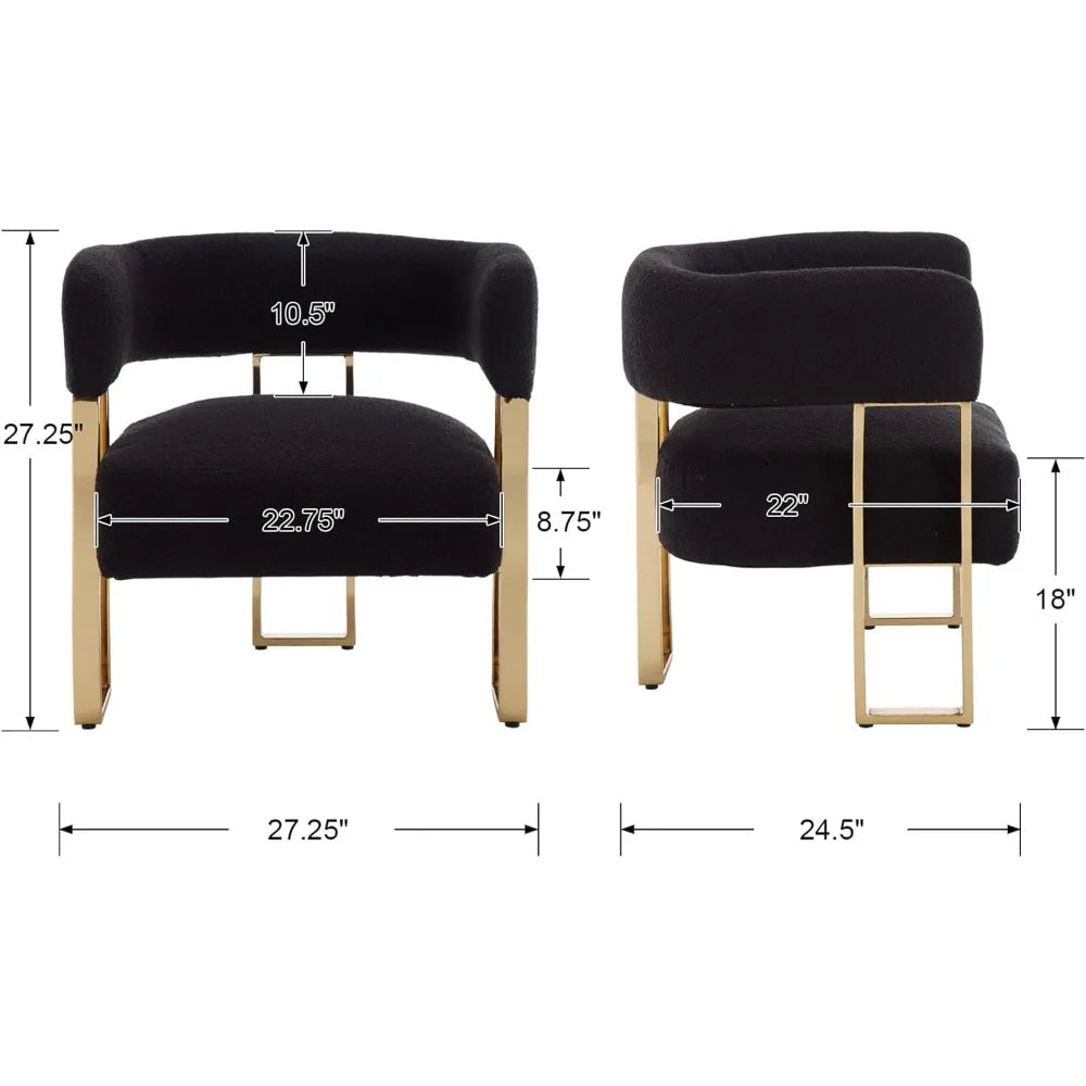 Modern Barrel Boucle Fabric Living Room Chairs with Gold Metal Legs, Set of 2